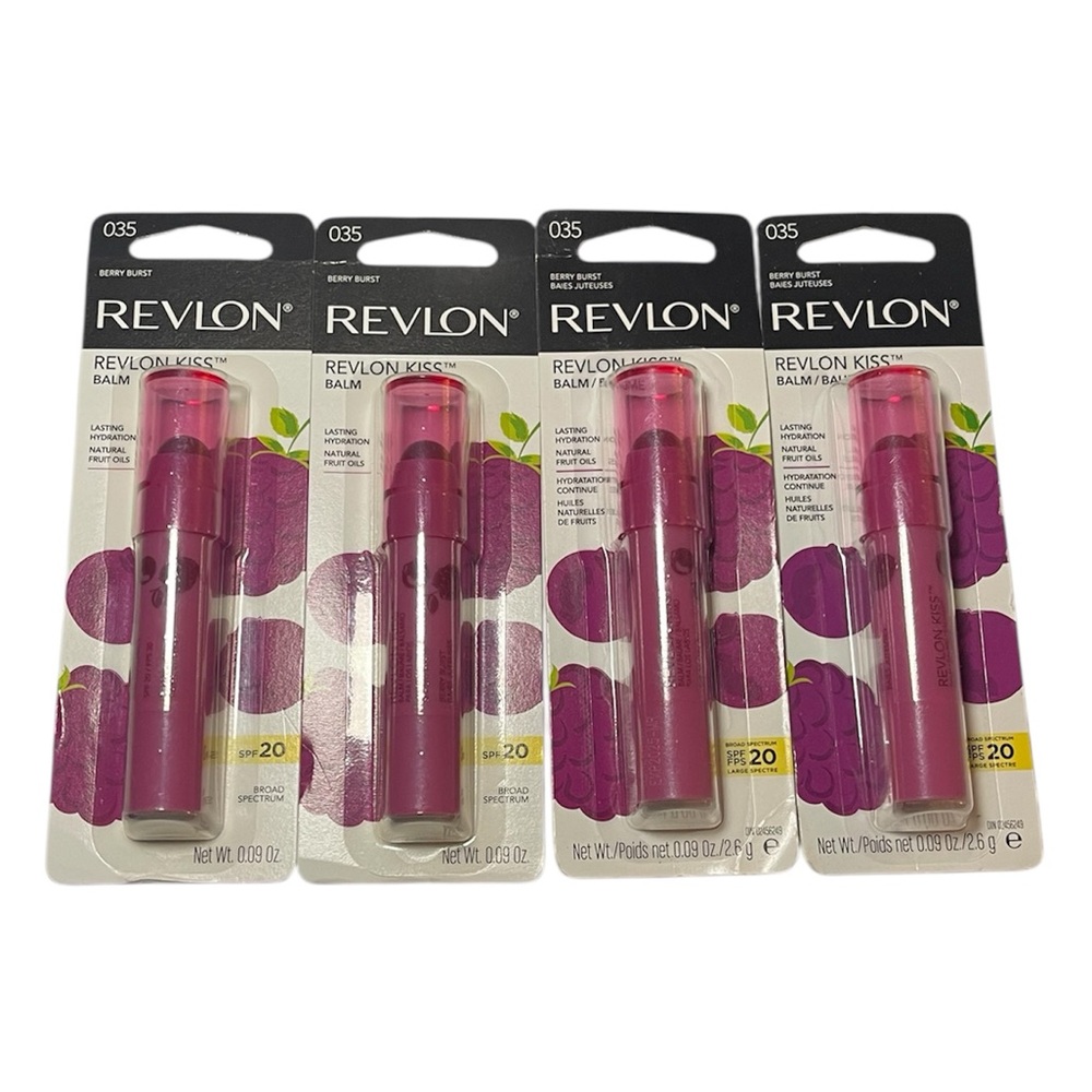 Lot Of 4 - Revlon Kiss Balm 035 Berry Burst Lasting Hydration, 20 SPF, 0.09 Oz